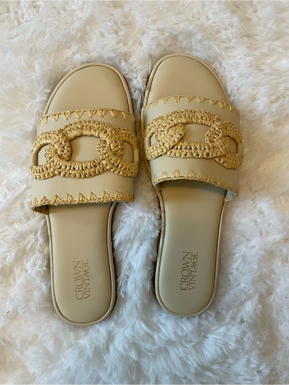 Crown Vintage Tan Braided Chain Slide Sandals